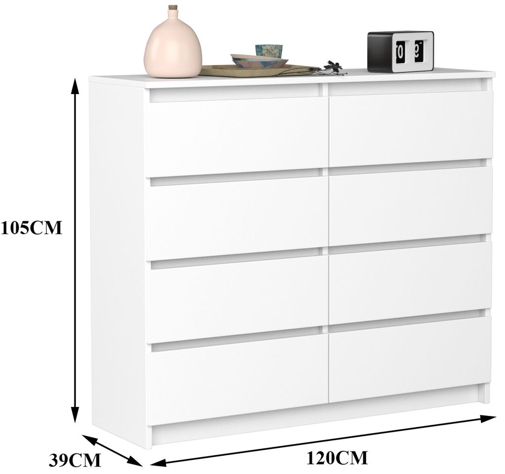 VBChome Comò con 8 cassetti Bianco 120 x 39 x 105 cm Comò Immagine del prodotto 