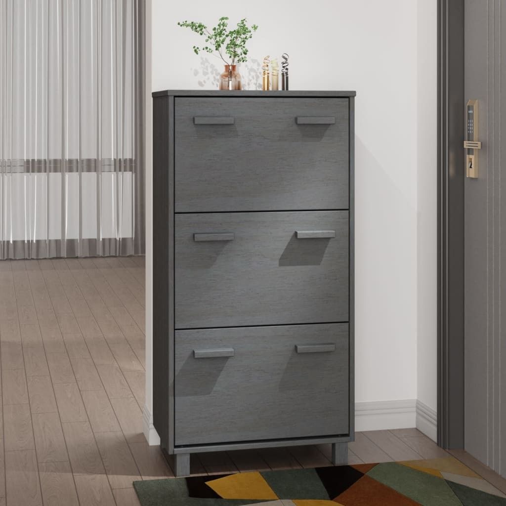 Möbel Schuhschrank HAMAR Dunkelgrau 59,5x35x117 cm Massivholz Kiefer DE53515