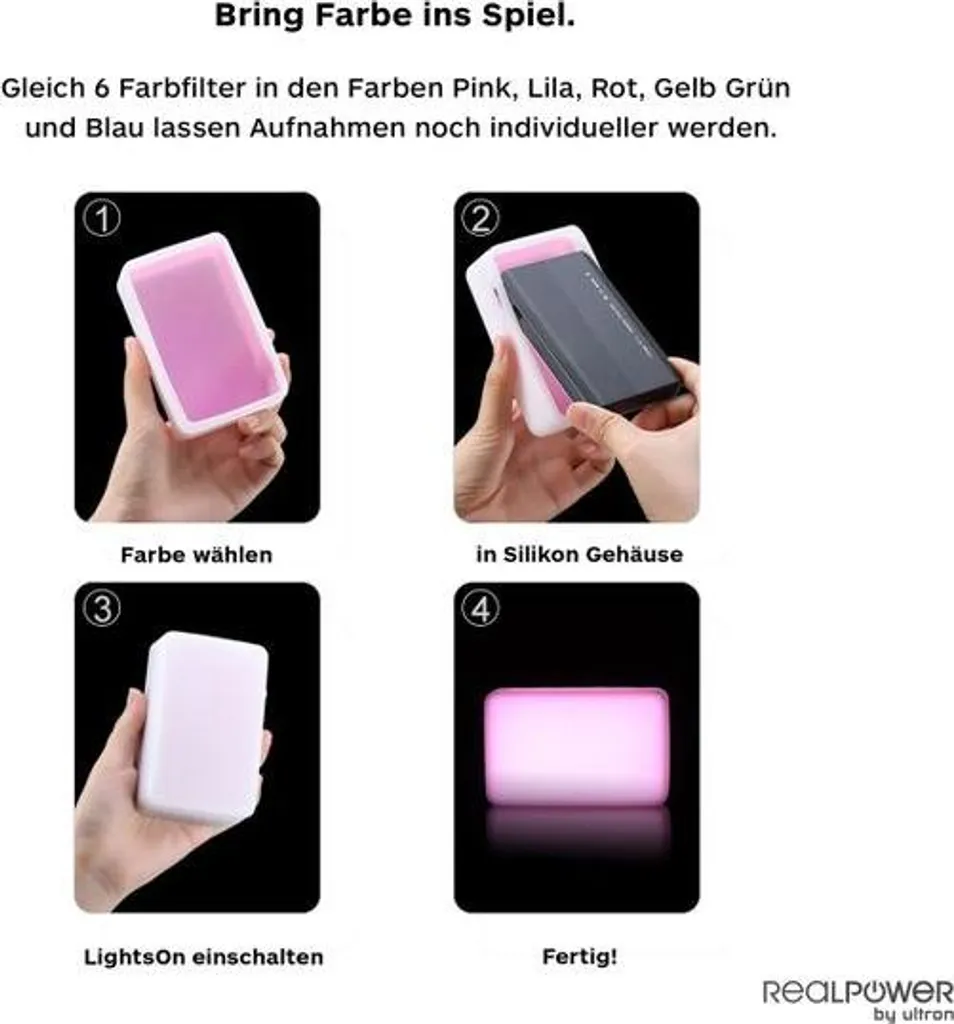 Éclairage LED Realpower VL-1 haute luminosité avec batterie intégrée