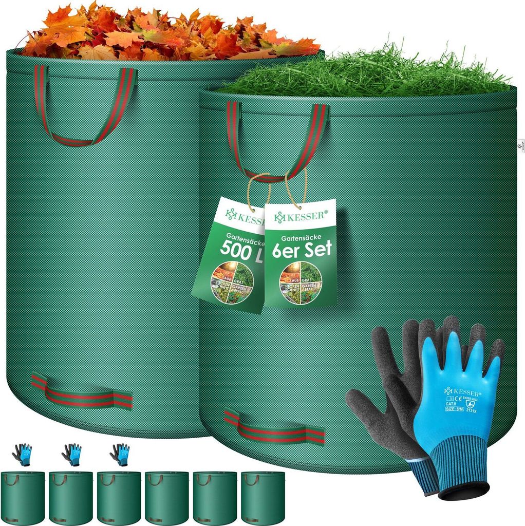 KESSER Gartensack Set Laubsack Gartenabfallsack inkl. Handschuhe - Selbststehend 4 Griffe Stabil Robust & Faltbar - Laubsäcke Rasenschnitt Garte...