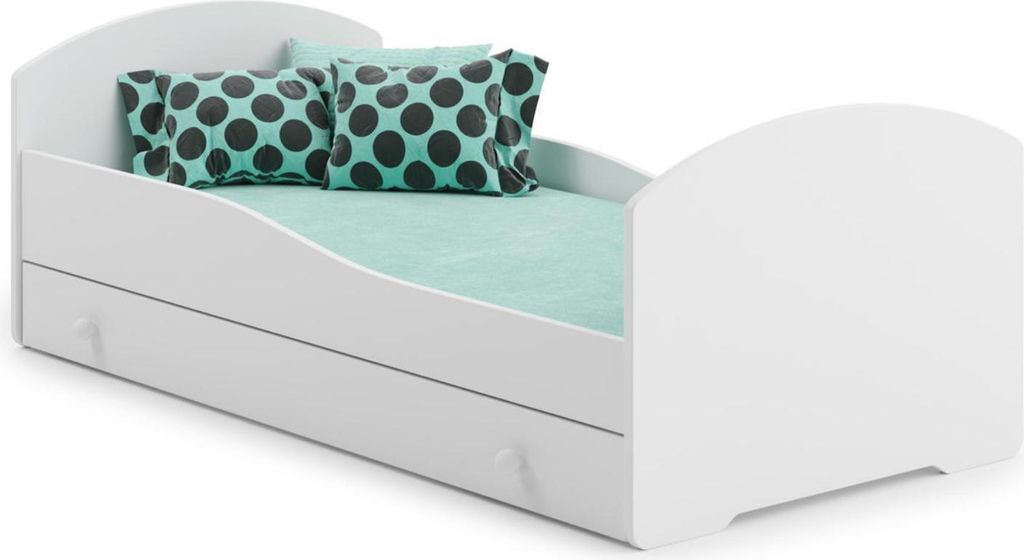 Kinderbett Luk 160x80 cm mit Schublade – Weiß, inklusive Matratze, Lattenrost und Montageanleitung – Stabile Konstruktion, abgerundete Kanten,...