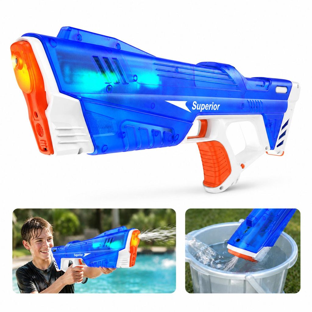 Elektrische Wasserpistole mit leistungsstarkem Akku,Reichweite bis 10 m, automatische Spritzfunktion,Sommer-Spielzeug,geeignet für ab 6 Jahren,350ml