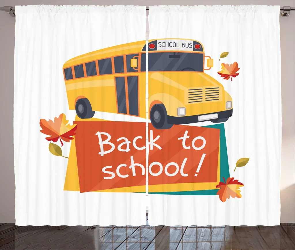 Rideau de Salon Imprimé Bus Scolaire - Voilage Universel 280x225 cm Jaune