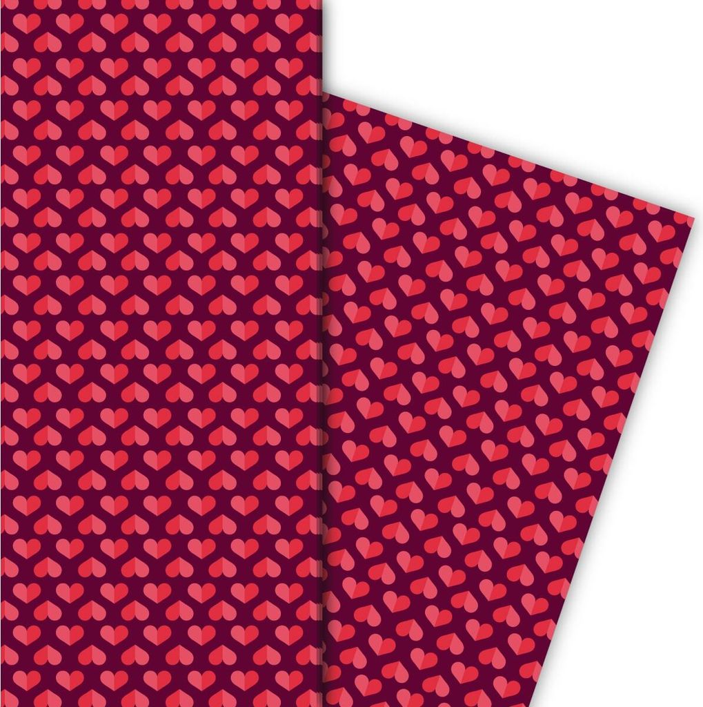 Romantisches Liebes Geschenkpapier mit zwei farbigen Herzen auf lila - G7631, 32 x 48cm