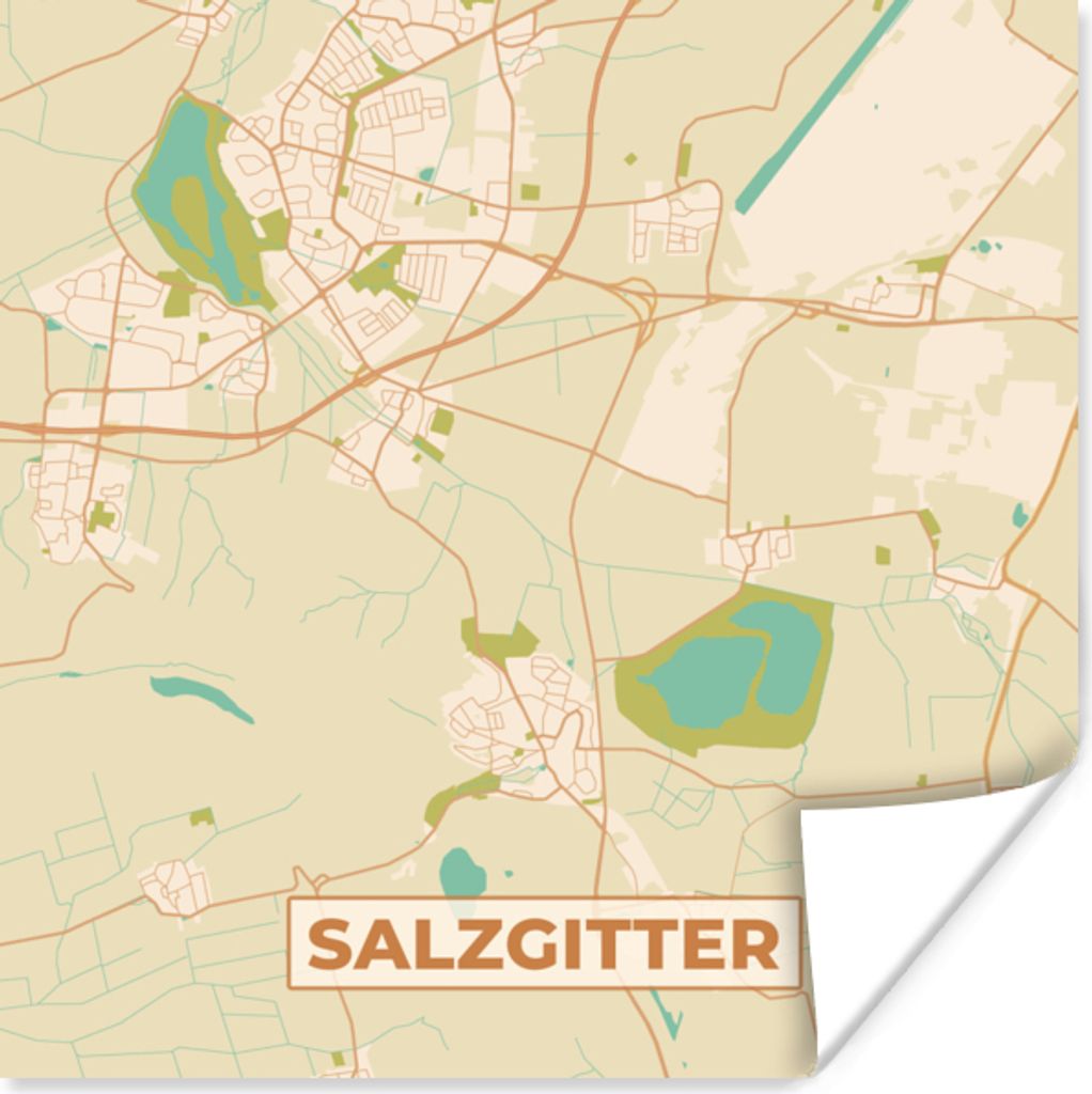 MuchoWow Poster Stadtplan - Salzgitter - Stadtplan - Vintage 50x50 cm - Wohnzimmerdekoration