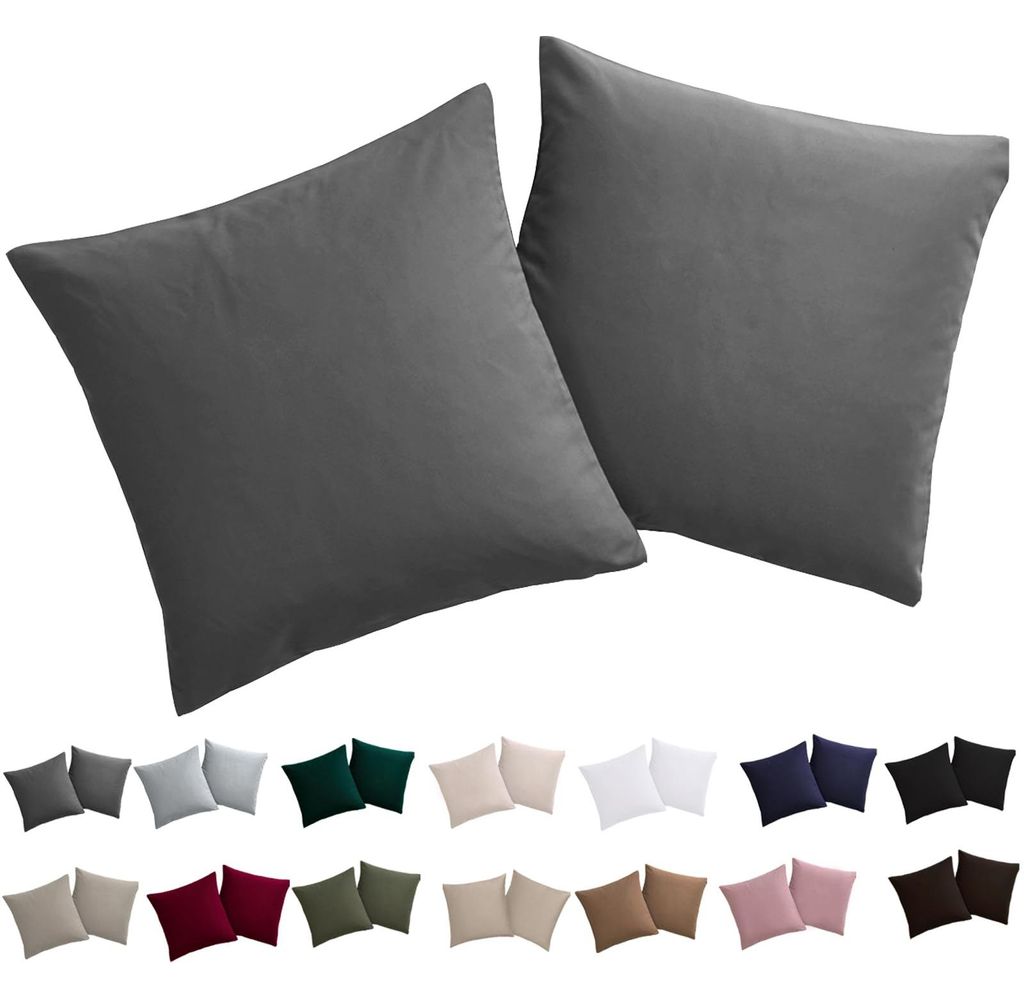 Kissenbezug 40 x 40 cm, 2 Stück – Kissenbezug 40 x 40 cm, anthrazit, 100 % Mikrofaser, bügelfrei und knitterfrei, mit Reißverschluss