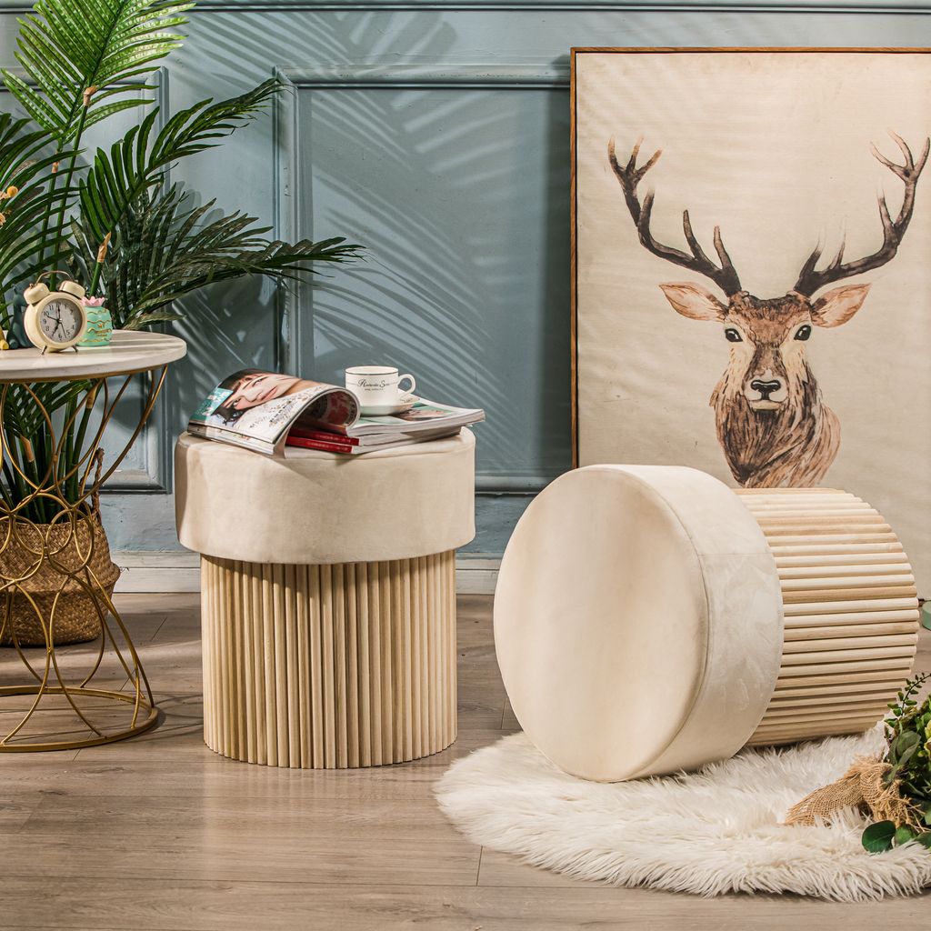 Samthocker aus Holz Beige Produktbild 3