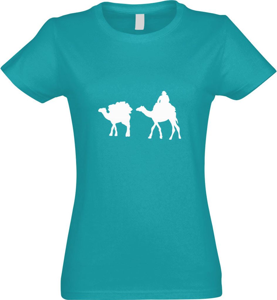 Kiwistar - T-Shirt tailliert - Damen - türkis - Karawane - Kamele - Wüste - mit Motiv Bedruckt - Funshirt Design - Sport - Freizeit - Damen - XL