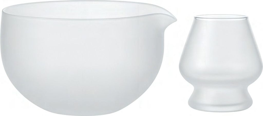 Matcha Latte Schale und Besenhalter Set "Frosted Glas", 450 ml mit Ausgießer