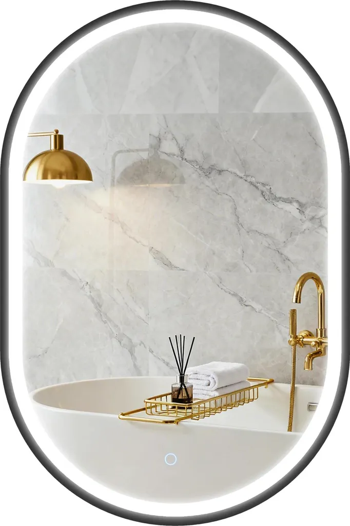 Miroir Salle de Bain LED Ovale 60x90 cm - Cadre Aluminium Noir Mat