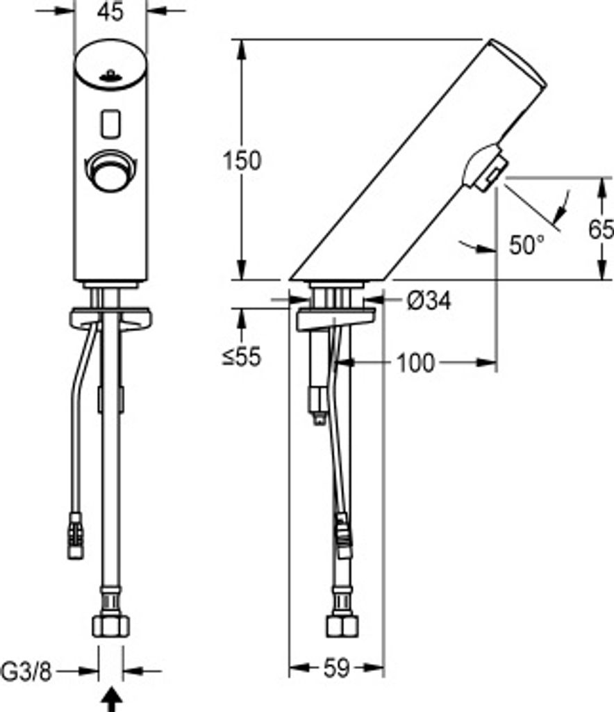 F3 Standventil DN 15 für Waschanlagen F3EV1005 / F3EV1009 KWC F3 mit separaten Spannungsversorgung über Netzteil, Variante:Durchflussmengenregler...