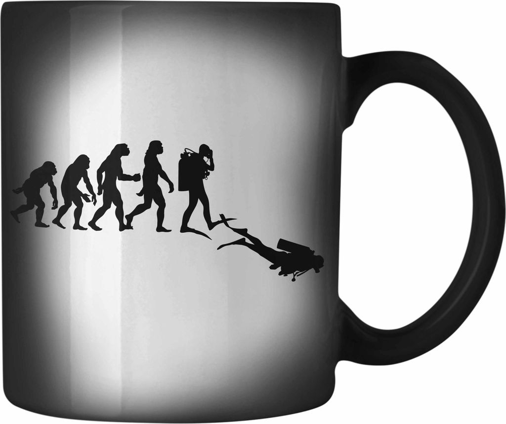 Trendation - Taucher Farbwechsel Zauber-Tasse Geschenk Karabiner Farbwechsel Zauber-Tasse Edelstahl Geschenkidee Männer Tauchen Evolution Grafik T...