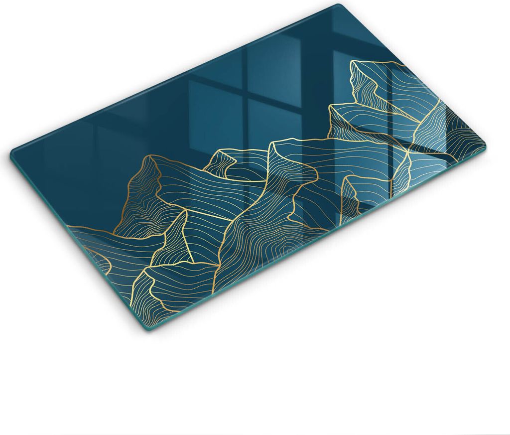 Glasschneideplatte - Herdabdeckplatte - 52x30 cm - Schneidebrett - Spritzschutz - Abstrakte Berge