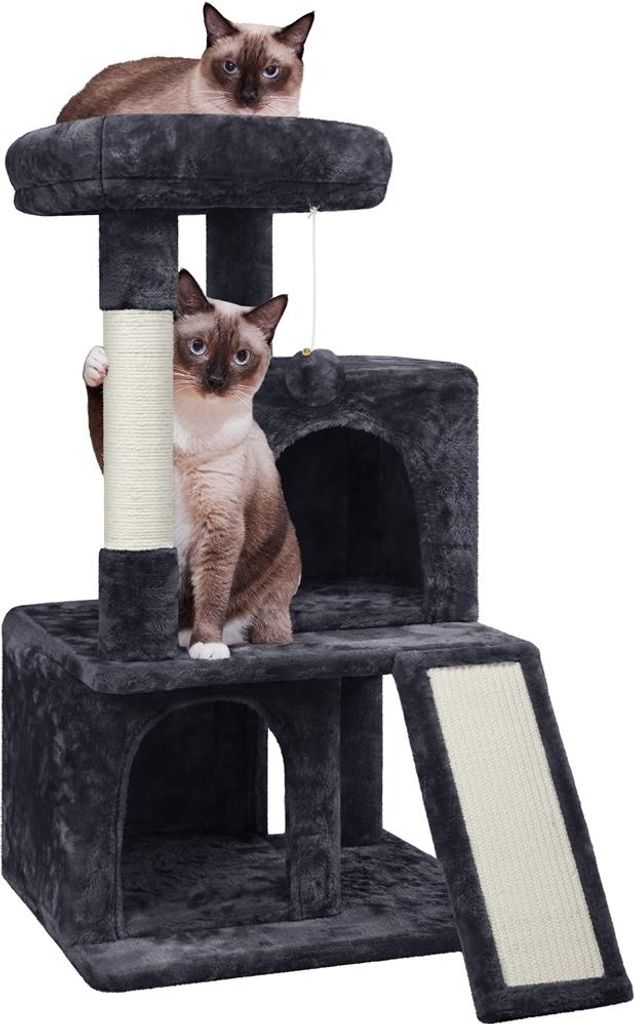 Yaheetech Kratzbaum Stabiler Katzenbaum 91 cm Katzenkratzbaum mit 2 Häuschen Sisal-Kratzstangen und Kuschelige Spielball Kletterbaum für Katzen, ...
