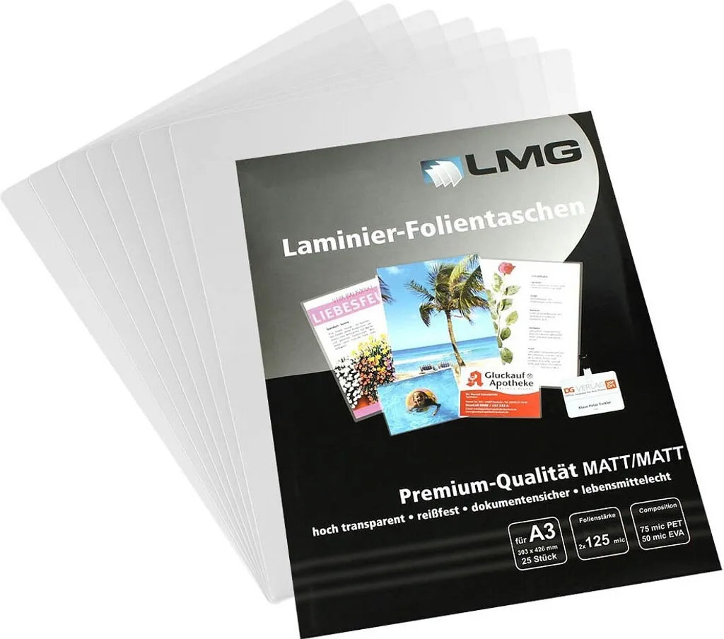 Pellicole Plastifica A3 LMG Opache 125mic - Kit 25 Fogli Antiriflesso