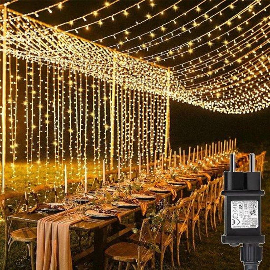 Weihnachtsbeleuchtung Lichtgordijn 3 m x 3 m - 300 LEDs - Mit Stecker - 8 Modi - Für Außen - Wassertauglich - Wasserfall Lichtkette - Raum Hochze...