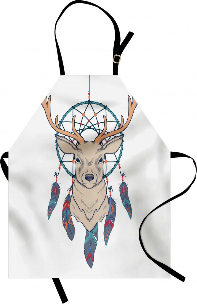 ABAKUHAUS Hirsch Kochschürze, Roe Deer mit indianischen Tribal Dreamcatcher ethnischen Volkskunst Stil Skizze, Farbfest Höhenverstellbar Waschbar...