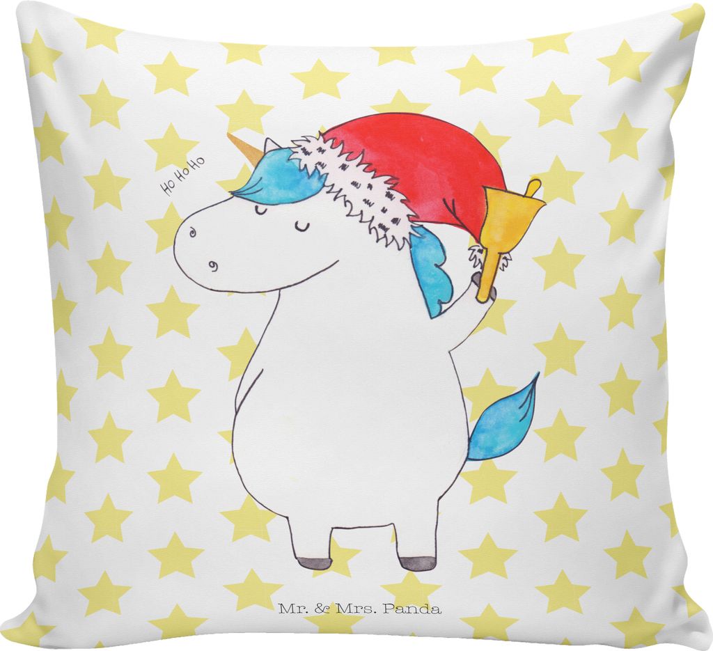 Mr. & Mrs. Panda Polsterkissen Einhorn Weihnachtsmann - Weiß - Geschenk, Weihnachten, Nikolaus, Schokolade, Deko Kissen, bedruckt, Unicorn, Gin, B...