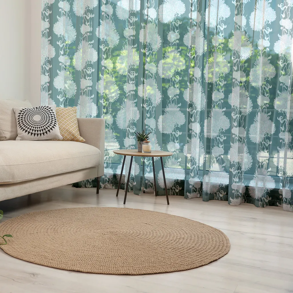 ABAKUHAUS Arazzo floreale, disegnato a mano con fiori stilizzati in stile retrò, tessuto in raso setoso per soggiorno e camera da letto, 210 cm x 274 cm, blu pallido e verde acqua scuro - 5