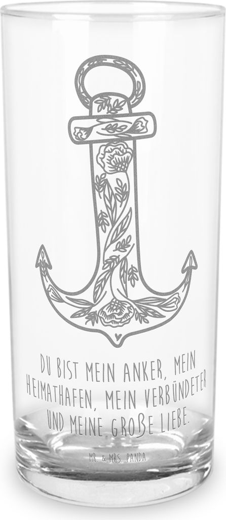 Mr. & Mrs. Panda Tumbler Anker Blau 400 ml - Transparent - Geschenk, Lustige Sprüche, Longdrinkglas, Wasserglas, Glas, Trinkglas, Cocktailglas