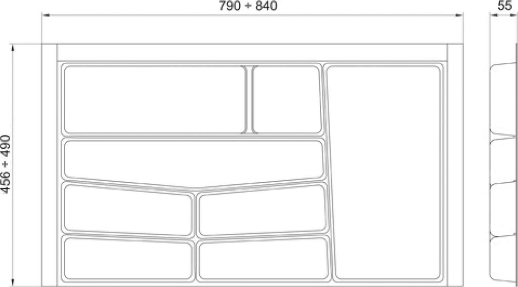 Volpato Besteckeinsatz - moderner Besteckkasten ideal als Besteck Organizer für KB 900mm, Kunststoff in Weiß