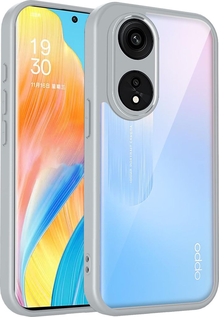 Hülle für Oppo A1 5G/A98 Transparente Rückseite TPU Bumper Stoßfest Handyhülle Grau