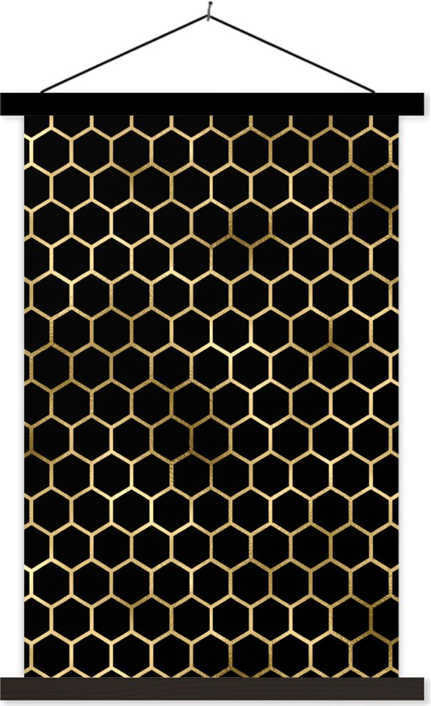 MuchoWow Textilposter Muster - Sechseck - Gold 120x180 cm mit schwarzem Rahmen - Fotos