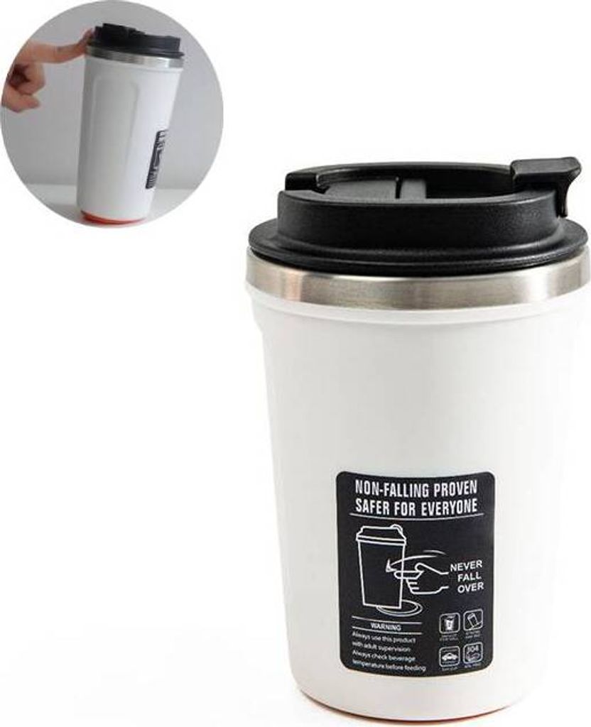 Einfache Saugnapf Thermoskanne Edelstahl Doppelt Isolierte Kaffeetasse Warm Halten Flasche Tragbare Reise Auto Eis Becher, Weiß, 380ML