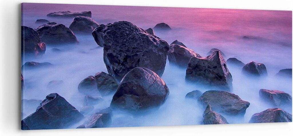 Bild auf Leinwand - Leinwandbild - Strand ufer wolken dämmerung - 120x50cm - Wand Bild - Wanddeko - Leinwanddruck - Bilder - Kunstdruck - Wanddeko...