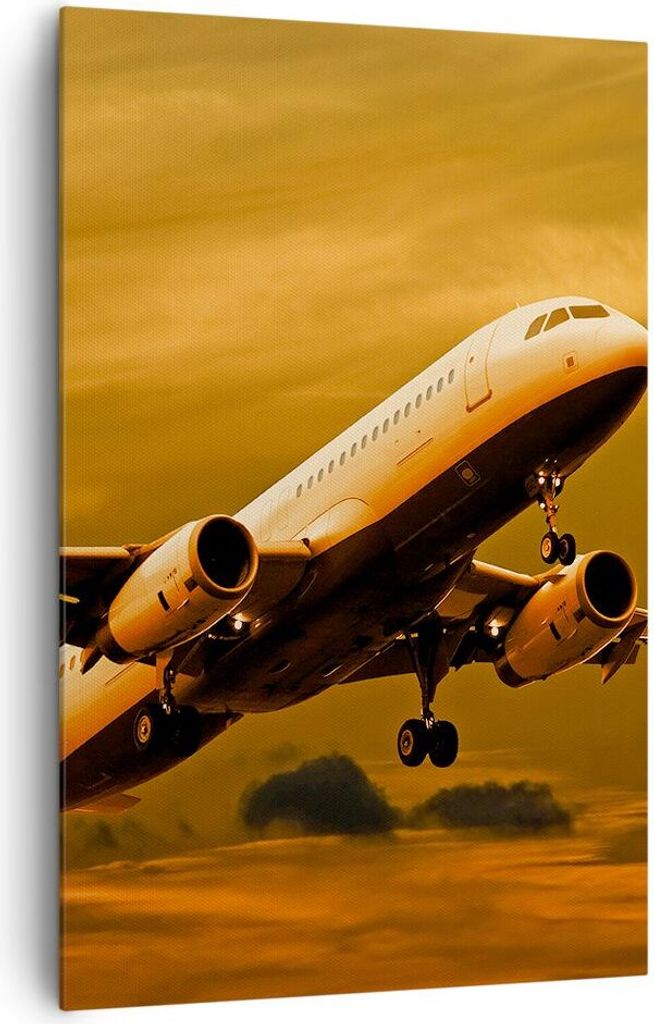 Bild auf Leinwand - Leinwandbild - Einteilig - Passagier Flugzeug Flugzeug Flügel - 80x120cm - Wand Bild - Wandbilder - Leinwanddruck - Wanddekora...