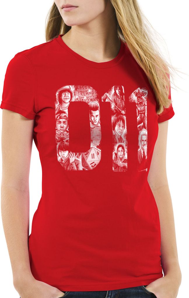 style3 Eleven 11 Damen T-Shirt demogorgon elfie dustin, Farbe:Rot, Größe:2XL