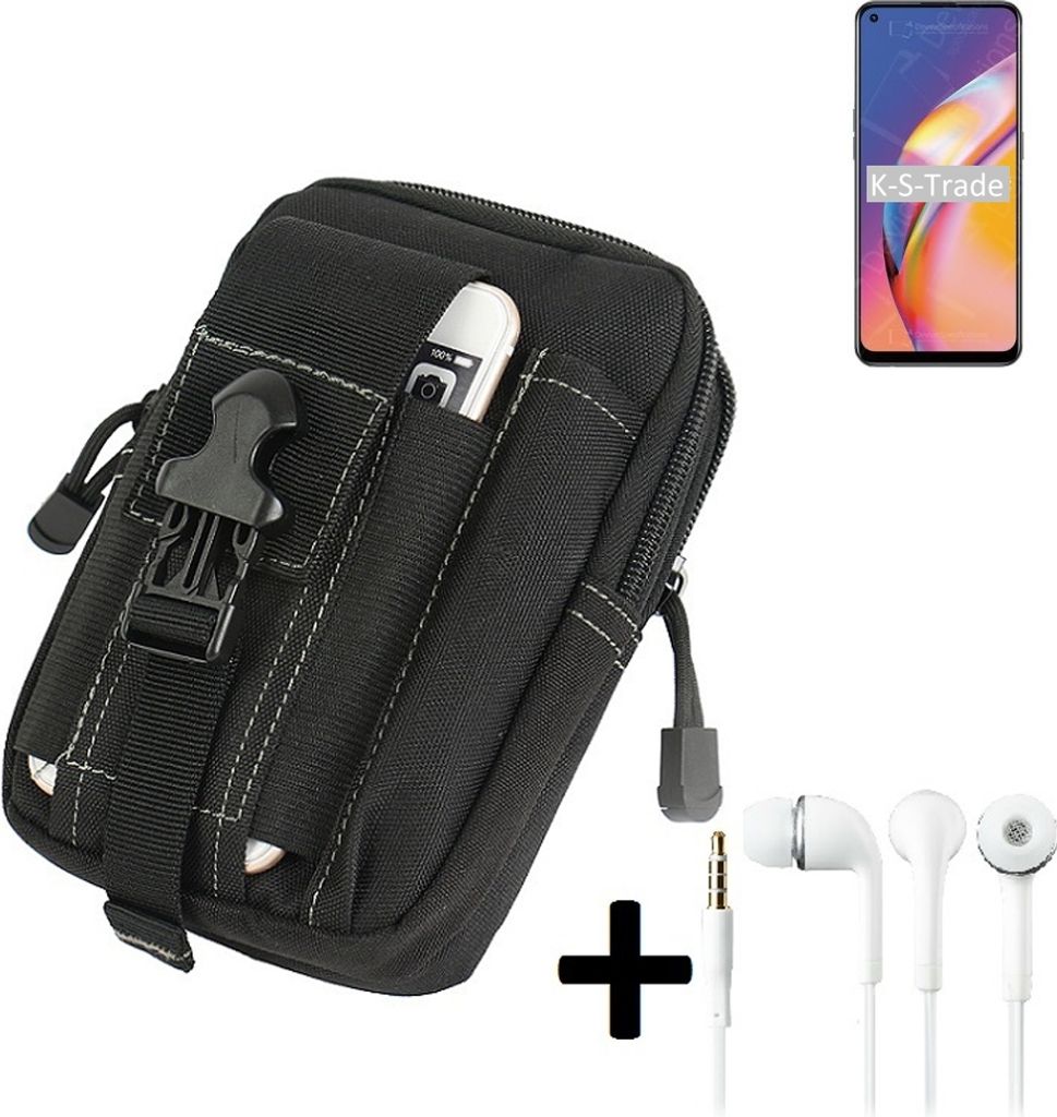 K-S-Trade Gürteltache + Kopfhörer kompatibel mit Oppo F19 Pro+ 5G Gürtel Tasche Holster Schutz Hülle Handy Hülle schwarz inkl. Extrafächer