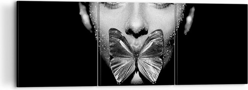 Bild auf Leinwand - Leinwandbild - 3 Teile - Frau Schmetterling Mund - 120x40cm - Wand Bild - Wanddeko - Wandbilder - Leinwanddruck - Bilder - Wand...