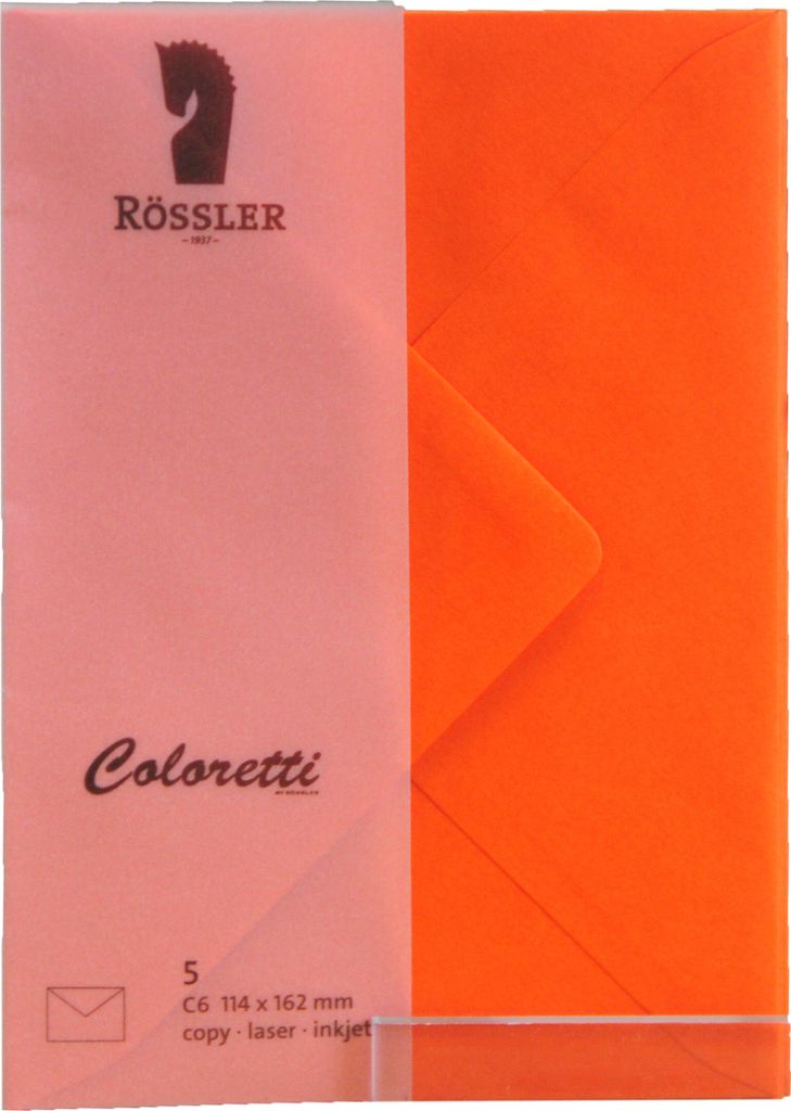 Rössler Papier 220705521 Coloretti Briefumschläge - C6, 5 Stück, apfelsine