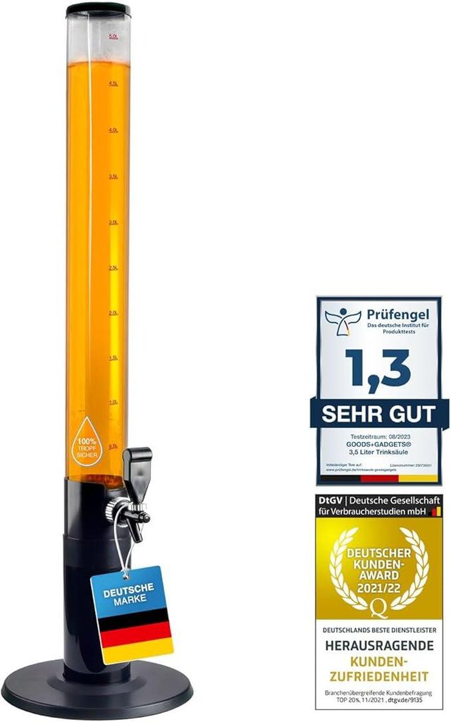 XXL Biertrinksäule 3,5 Liter mit tropfsicherem Zapfhahn – Produktbild 