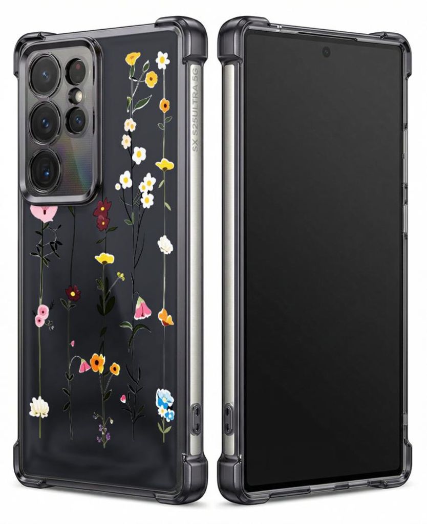 Personalisierte Hülle mit Bild für Samsung Galaxy S24+ Elektroplattiert TPU Stoßdämpfer Handyhülle mit Blumenmuster mit bunten Blüten