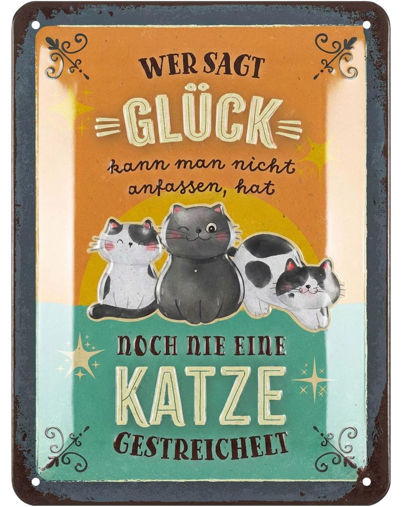 LANOLU Retro Blechschild KATZE Spruch -Wer sagt Glück- Produktbild 