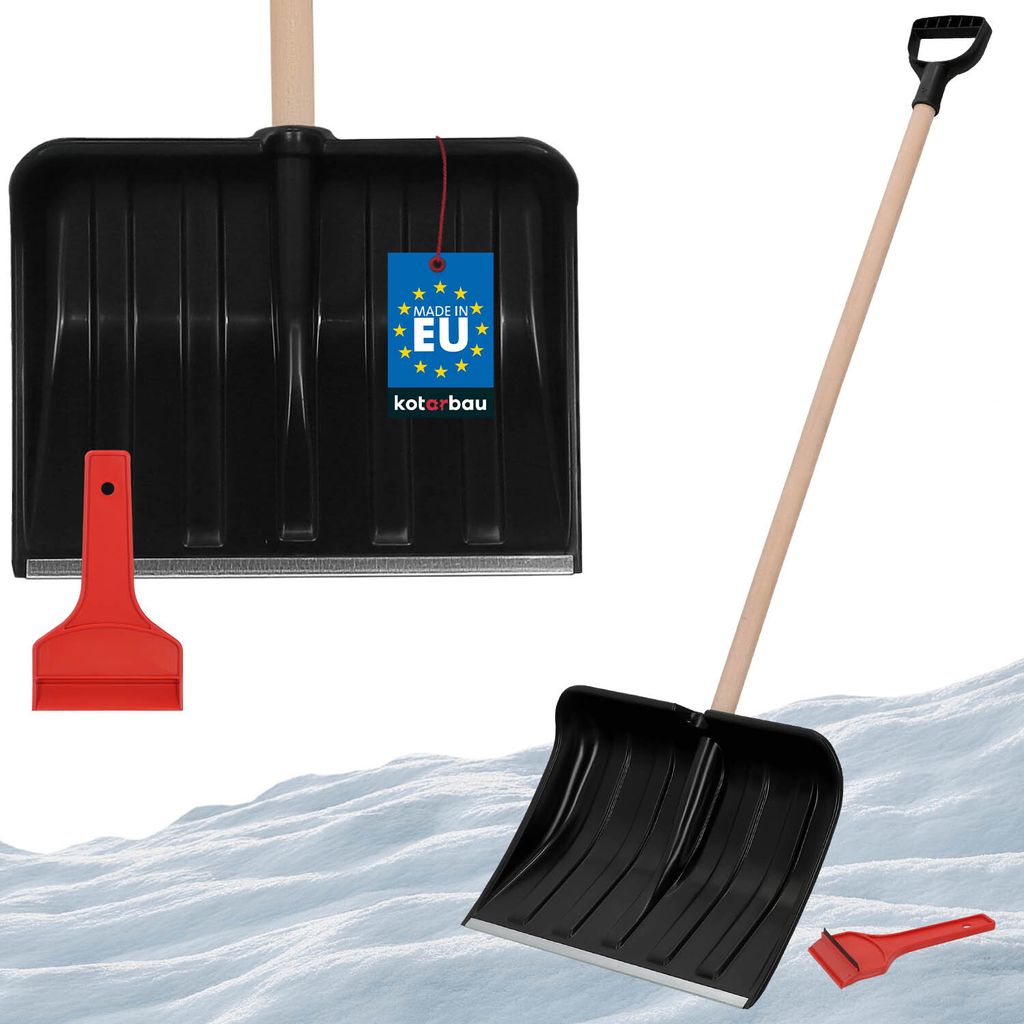 KOTARBAU Set Schneeschaufel für Auto 40 cm mit Holzstiel 131 cm + Eiskratzer Auto Set Schneeschieber für Auto zur Schneeräumung Scheibenkratze...