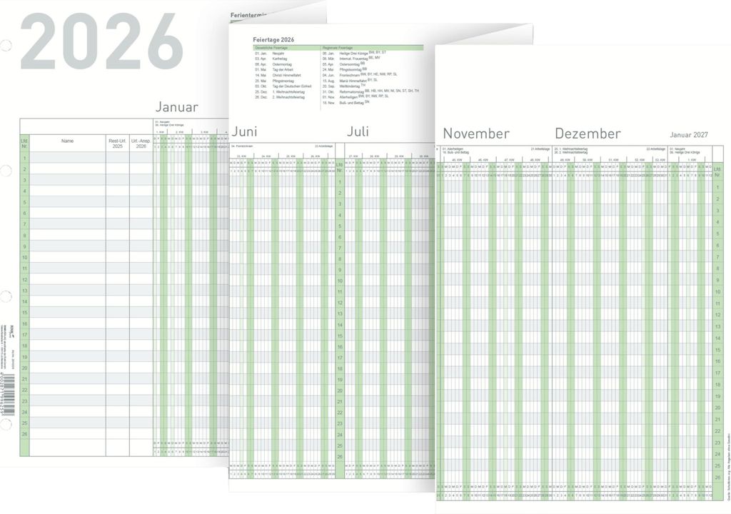 A planner for the year 2026, showing multiple months laid out in a grid format.