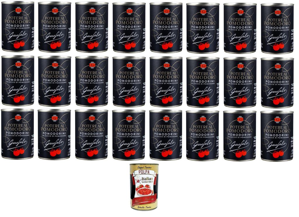 Garofalo Potere al Pomodoro-Pomodorini,Kirschtomaten in Tomatensaft 24x400gr + Italian Gourmet polpa 400g