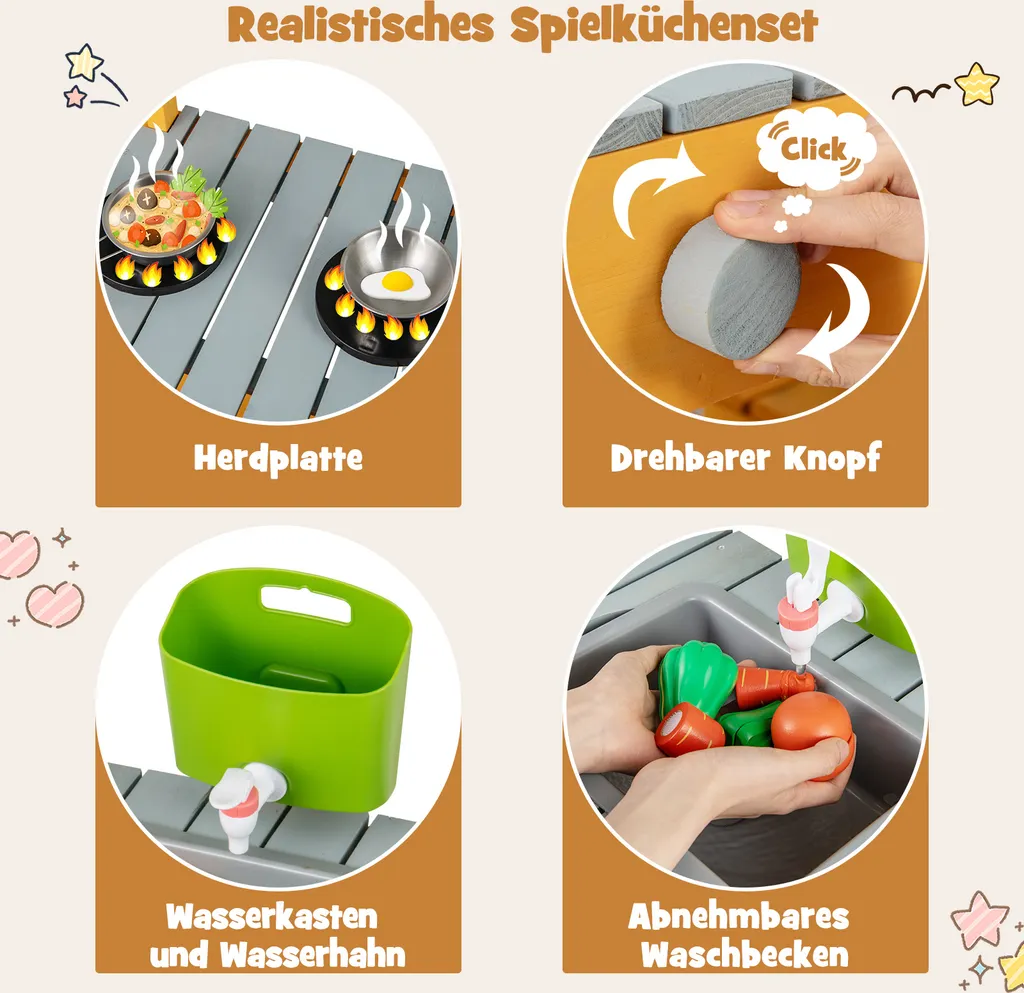 COSTWAY Cuisine de boue pour enfants avec évier et réservoir amovible - 5