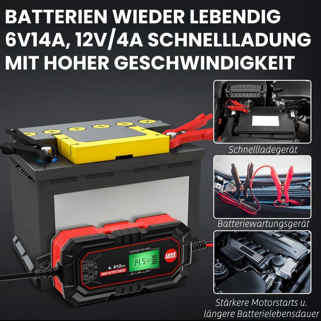 Tooluck 4A Smart Ladegerät für 6V/12V Autobatterien, mit Produktbild 6