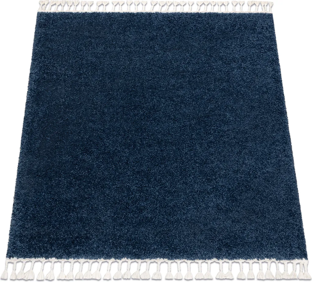 Tapis Salon Berbère 160x160 cm - Shaggy Bleu Foncé à Glands
