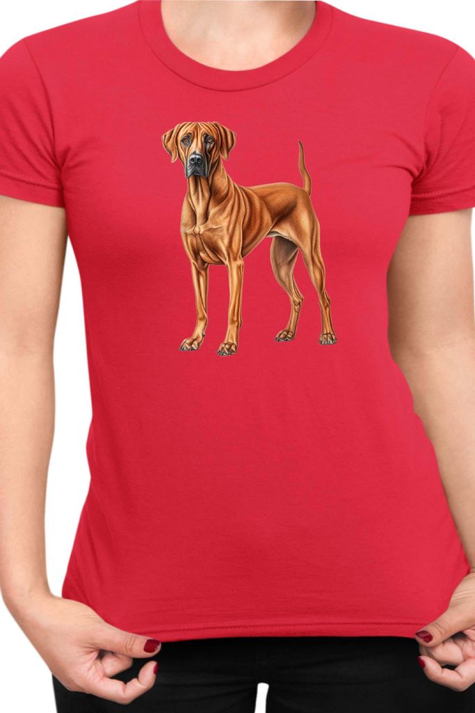 Damen T-Shirt Dogs Breeds Rhodesian Ridgeback Dog Breed 006, Lady L / Rot