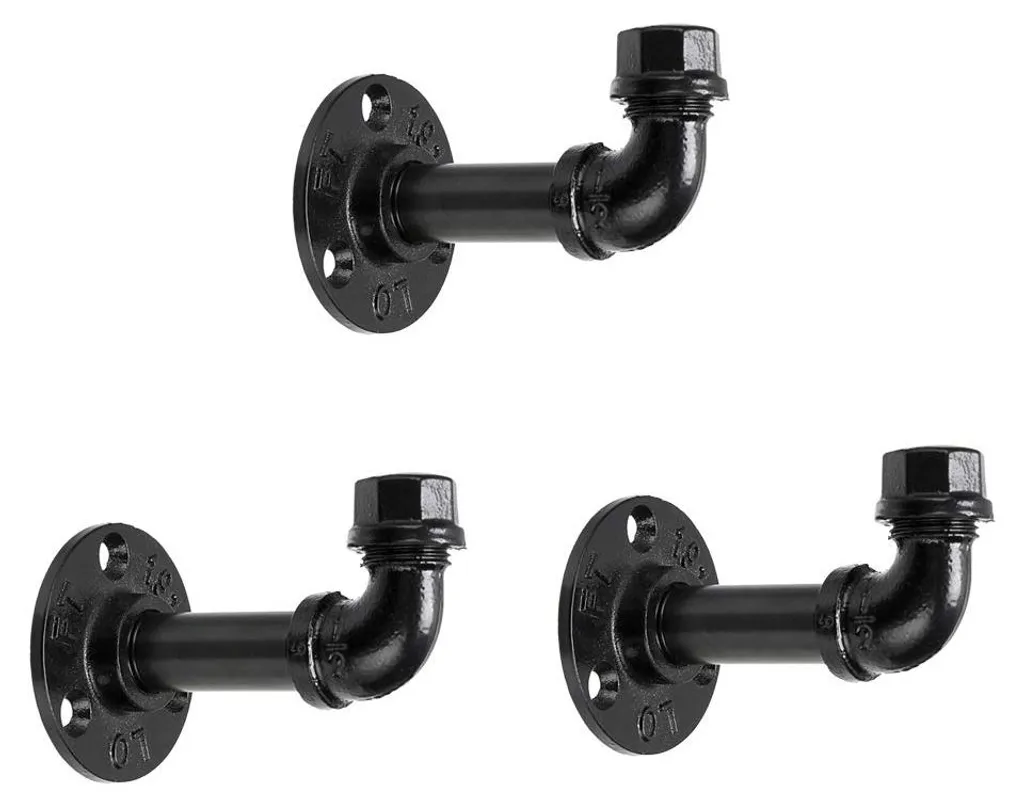 Porte-manteau mural industriel en tuyau de fer noir mat - Set de 3