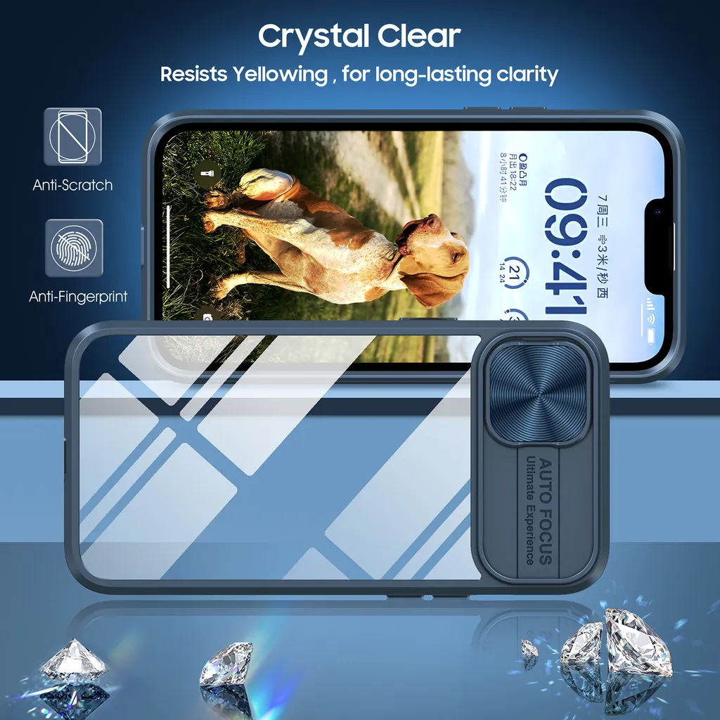 Custodia Elegante iPhone 14 Plus Blu - Cover Trasparente Ibrida - 2