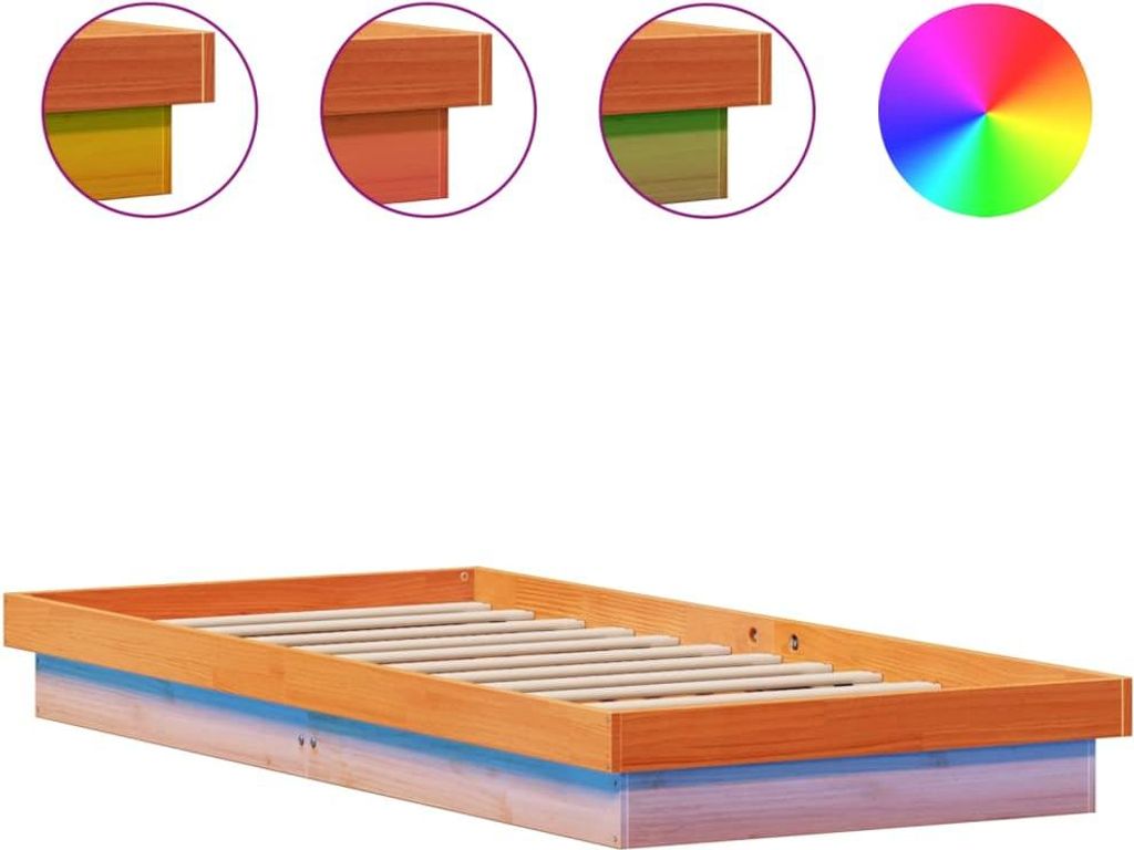 vidaXL Massivholzbett mit LED-Beleuchtung Wachsbraun 100x200 cm Kiefer