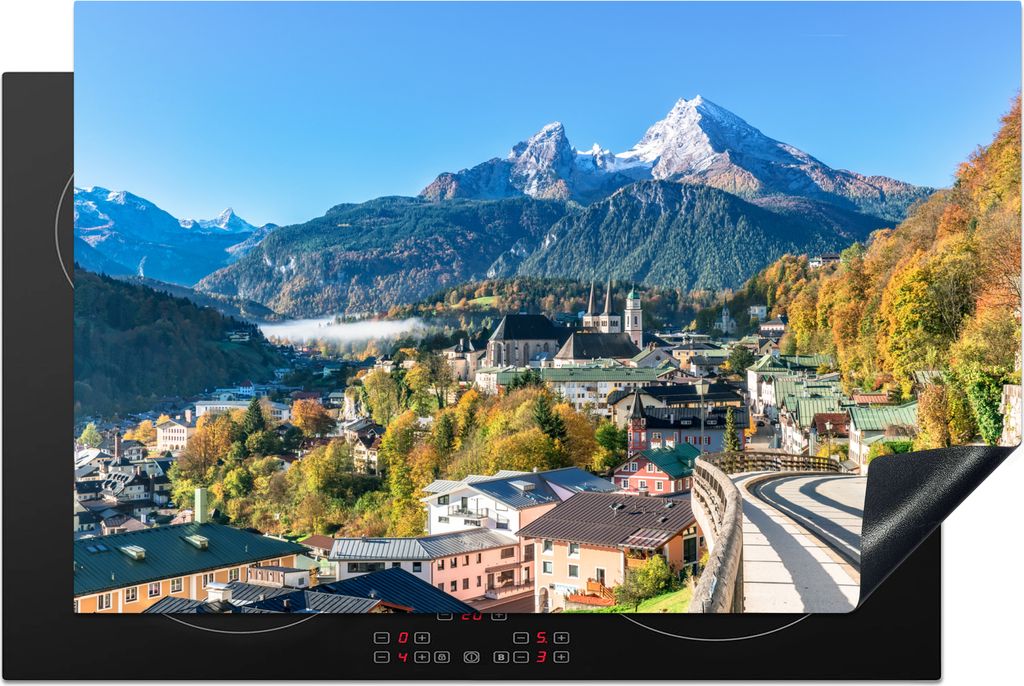 KitchenYeah Herdabdeckplatte Blick auf Berchtesgaden mit dem Watzmann im Hintergrund, Deutschland , 81x52cm, Küche Deko, Glaskeramikfeld Herdabd...