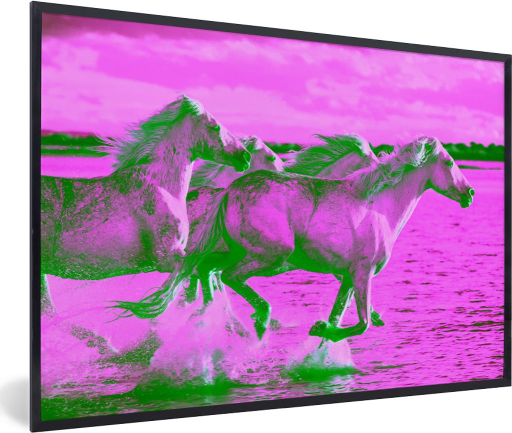 MuchoWow MuchoWow Gerahmtes Poster Pferde - Wasser - Rosa - Grün - Mädchen - Kinder - Mädchen 60x40 cm - Poster mit zchwarzem Bilderrahmen -...
