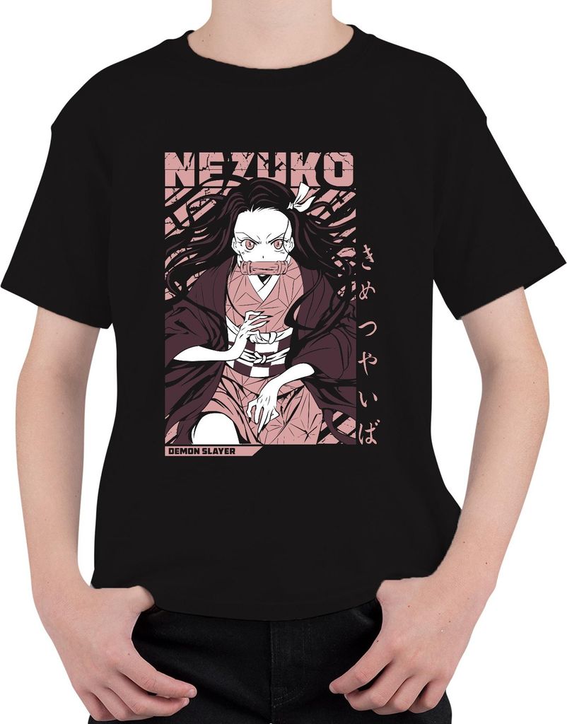 Nezuko Demon Slayer Kimetsu no Yaiba Anime Geschenk Cosplay Fan Uni Kinder T-Shirt, Schwarz, 116